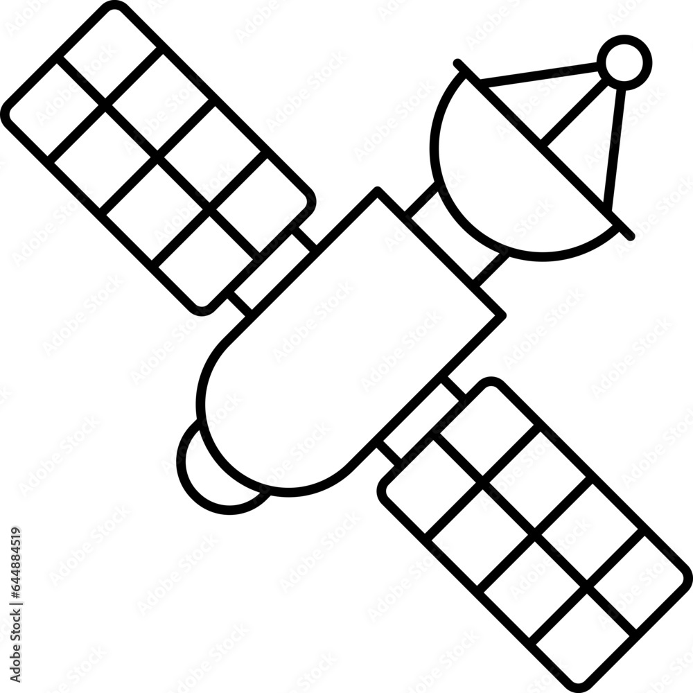 Black Line Art Illustration Of Satellite Icon.