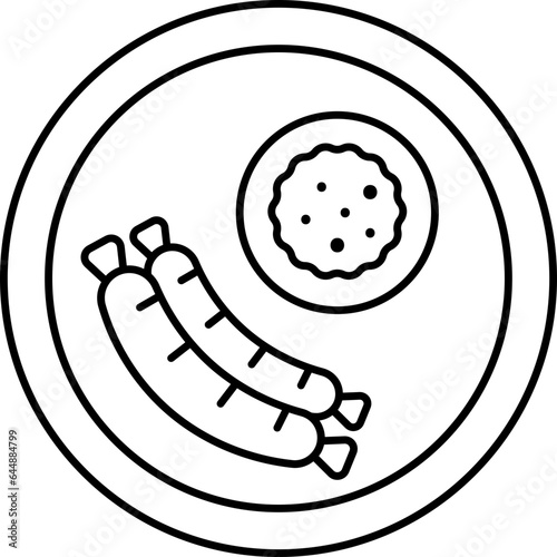 Close View Of Sausage And Fried Egg Dish Plate Outline Icon