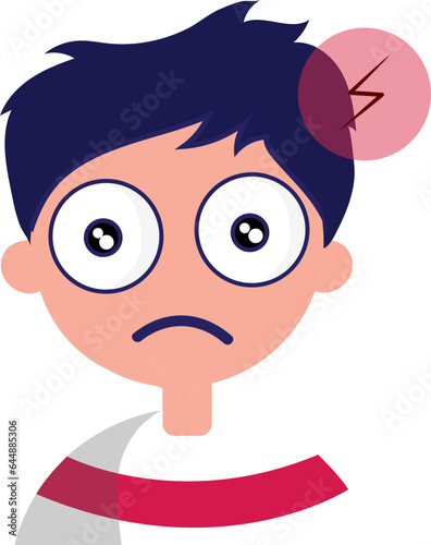 Flat Style Headache Boy Cartoon Icon.