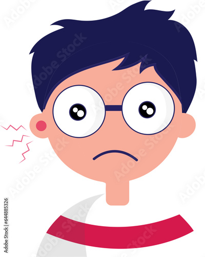 Illustration Of Boy Suffering Earache Or Ear Pain Icon.