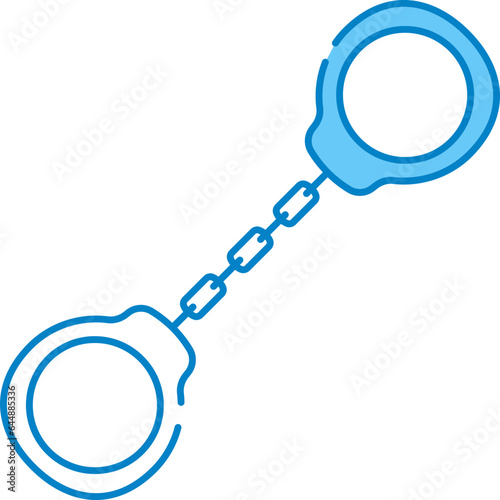Flat Style Handcuffs Icon In Blue And White Color.
