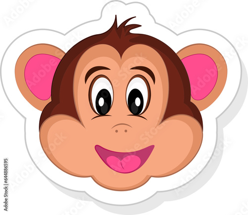 Sticker Style Cartoon Monkey Face Flat Element.