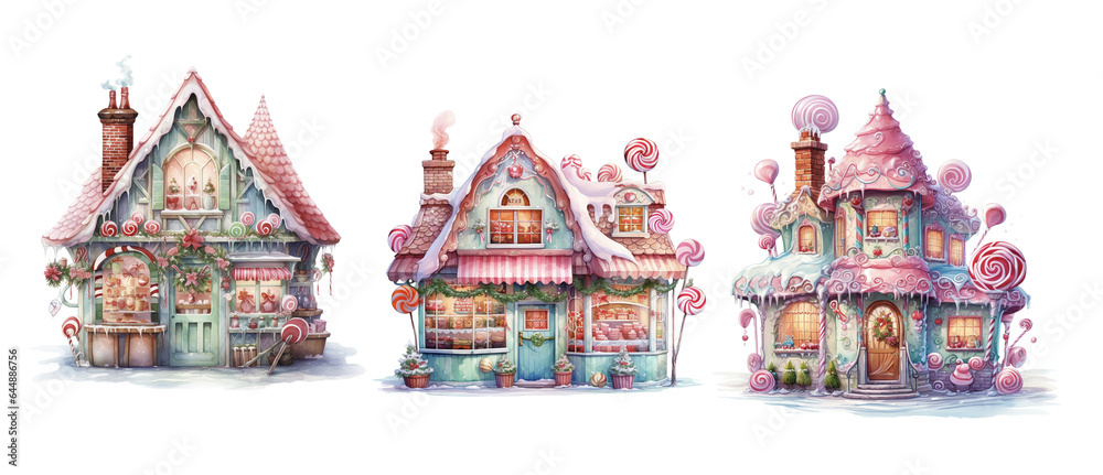 Winter sweet house. PNG watercolor illustration. AI generated
