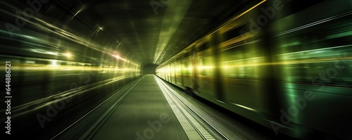 Blurred colorful trains movement of an automatic train moving in a tunnel.