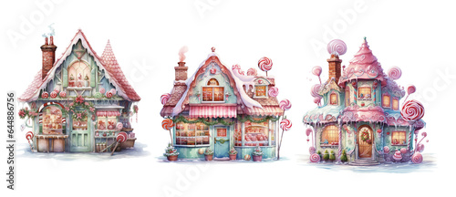 Winter sweet house. PNG watercolor illustration. AI generated