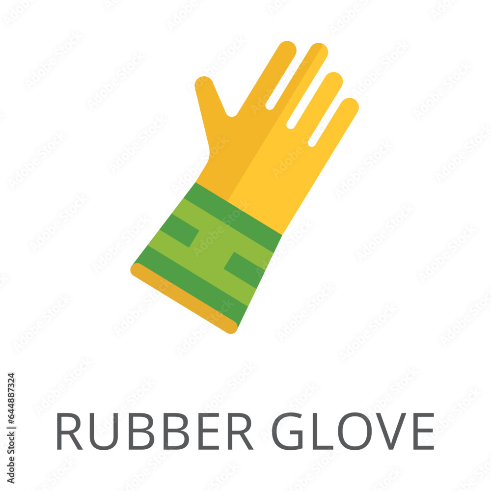 Obraz premium Yellow rubber glove for garden work flat vector icon. Cartoon drawing or illustration of garden or farm symbol on white background. Gardening, agriculture or farming concept