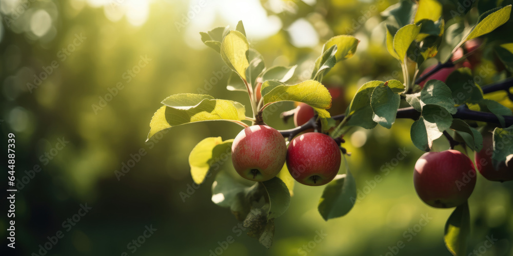 Obraz premium Apples on a Apple Tree Branch, copy space