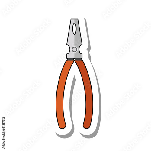 Hand pliers or electrician tool vector. Equipment and spare parts for car repair shop concept. Flat paper sticker icon isolated on white background