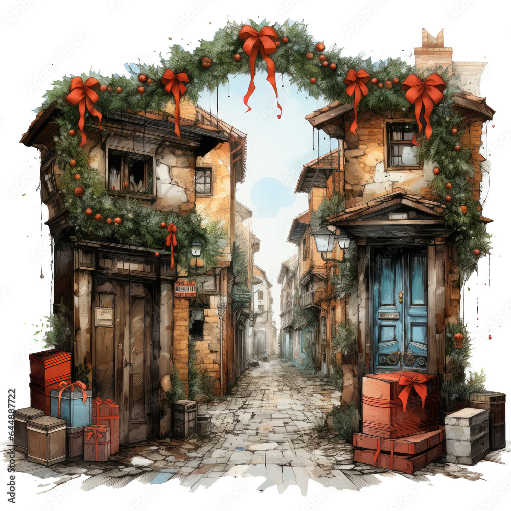Fototapeta premium A heartwarming Christmas gift boxes and tree branch T-shirt Design capturing the essence of a small, Generative Ai
