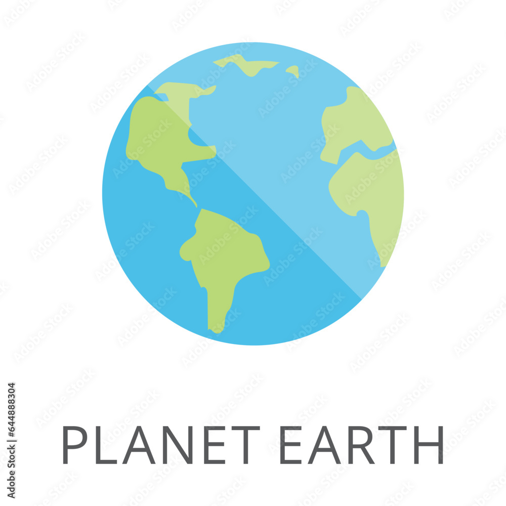 Planet earth view from space with continents and oceans isolated on white. Colored flat vector icon of globe or world map. Travelling and tourism concept