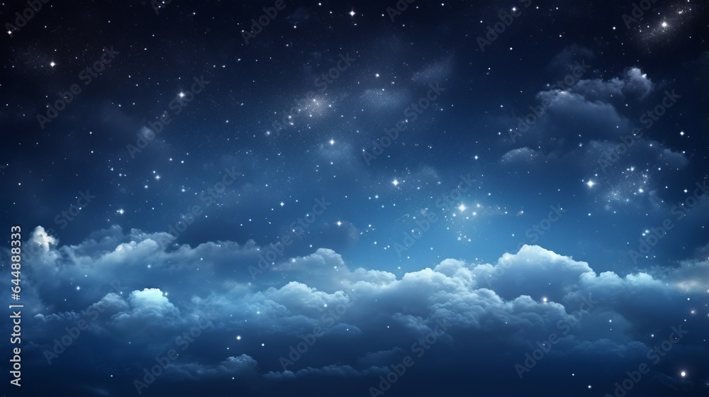 Photo of a breathtaking night sky filled with twinkling stars and drifting clouds