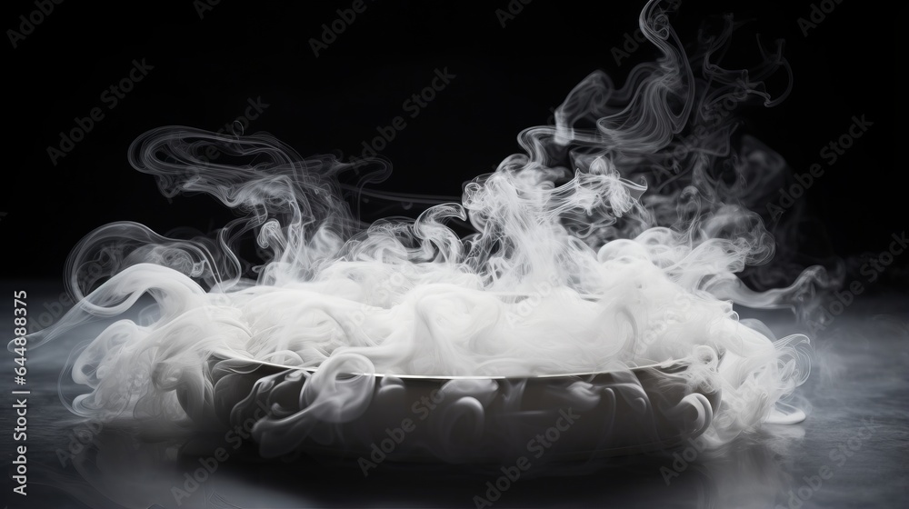 Photo of a mysterious white smoke swirling in a bowl on a table Photo of a mysterious white smoke swirling in a bowl on a table
