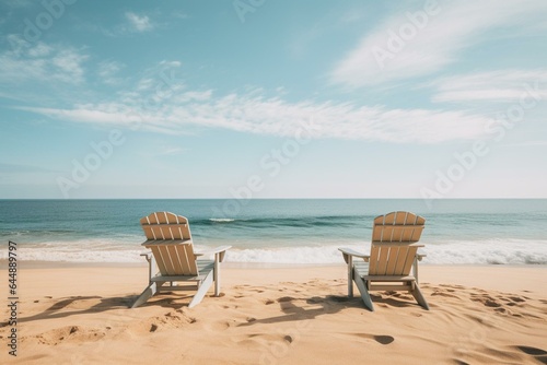 A tranquil beach spot with chairs and a calm vibe. Generative AI