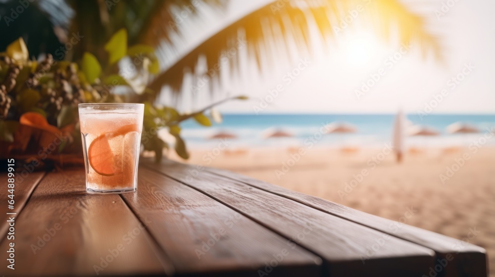 Photo of a refreshing glass of orange juice on a rustic wooden table Photo of a refreshing glass of orange juice on a rustic wooden table