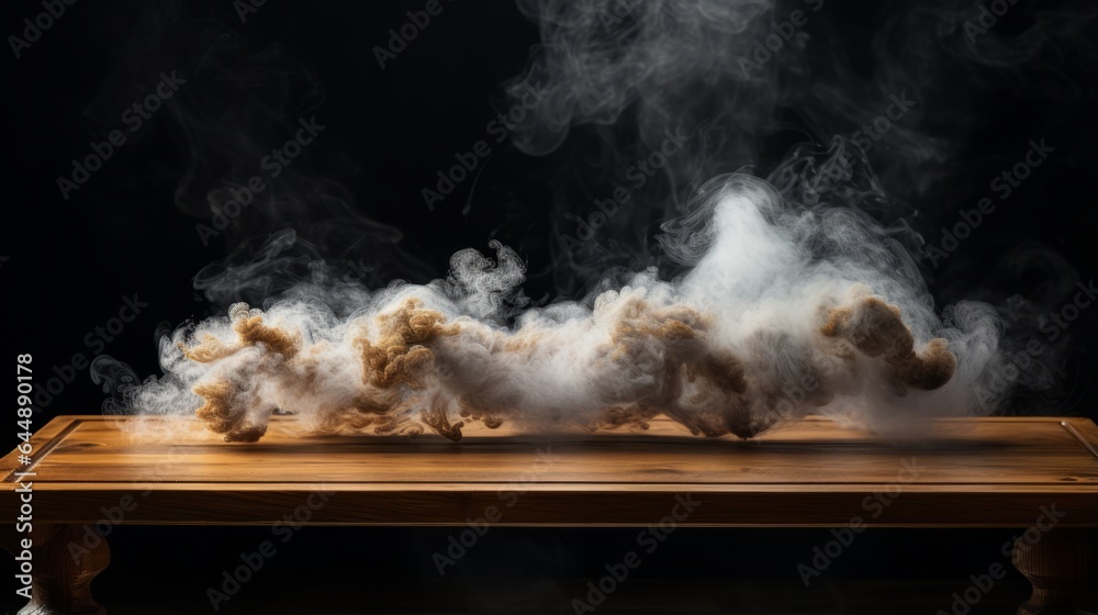 Photo of a smoke-filled wooden table