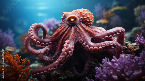 octopus on coral underwater