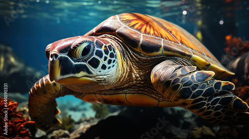 turtle in coral reef underwater © adince