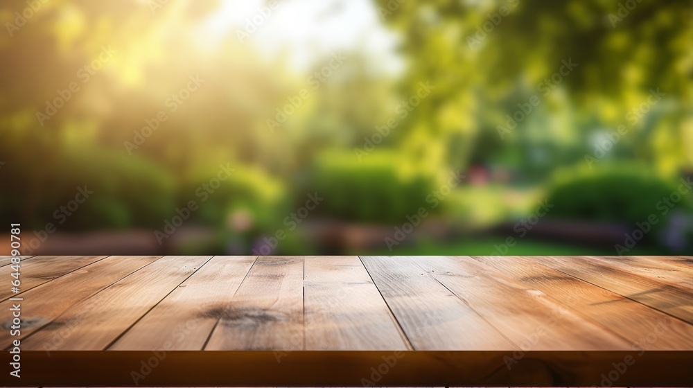 Photo of a wooden table top with a blurred background Photo of a wooden table top with a blurred background