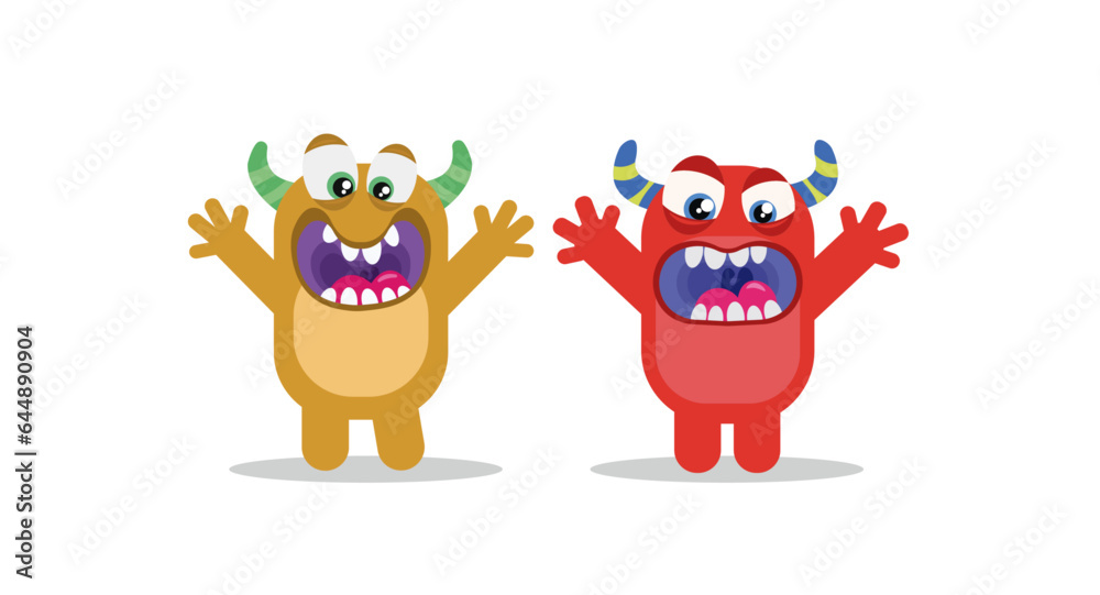 Fototapeta premium Cute funny screaming monsters vector illustration