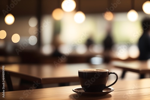 Coffee Cup on Mocha-Colored Table: Coffee Shop Scene