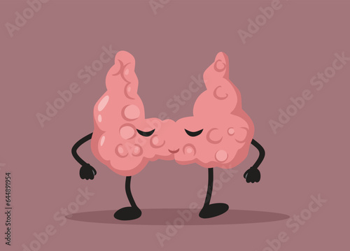 Thyroid Gland Cartoon Mascot Character in Vector Style. Cheerful happy internal organ character design

