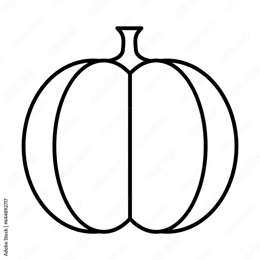 Fototapeta premium Big ripe pumpkin isolated on white. Seasonal harvesting. Healthy food pictogram symbol. Simple thin line black and white vector icon