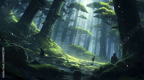 Anime Forest  Mysterious of Shadows and Hidden Creatures.