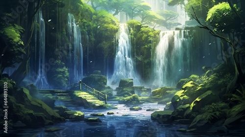 Beautiful Hidden Waterfall in the Mossy Forest. © ShadowHero