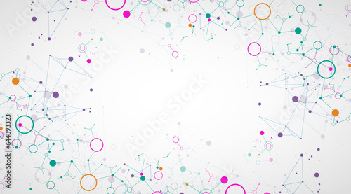 Geometric abstract background with connected line and dots. Futuristic digital background for science and technology.