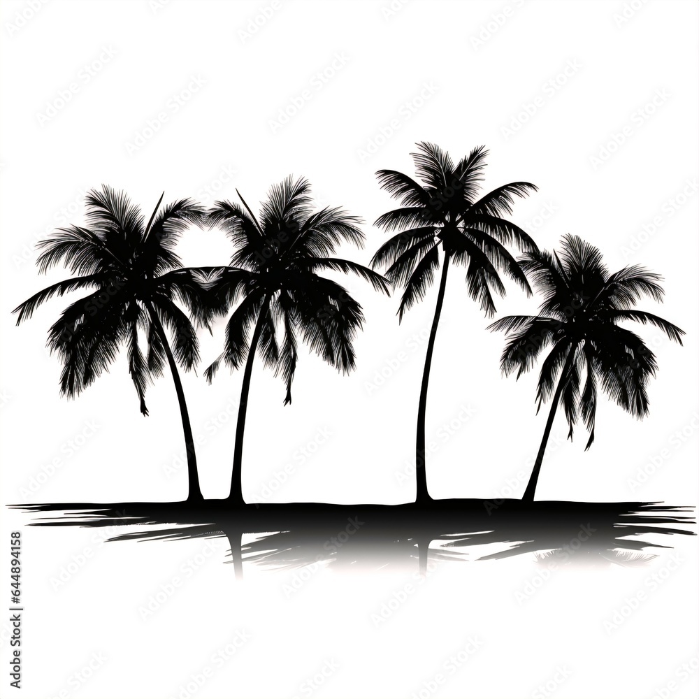 Obraz premium Silhouette of Three Palm Trees - Vector Shadow Art.