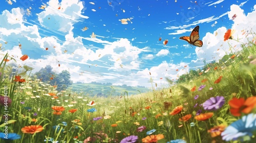  Anime Meadow - Blooming Wildflowers, Butterflies, Birdsong.