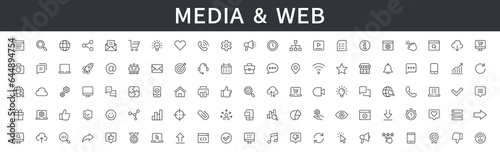 Media & Web icons set. Media, Web, Contact, Communication, Message, Phone, Marketing icon. Editable stroke icons. Vector