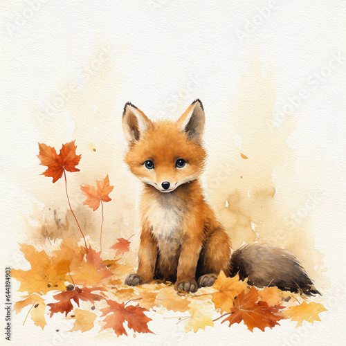 Forest animal cute red fox on the background of the autumn forest