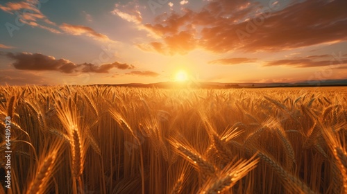 Golden Anime Wheat Field - Vast and Serene, Sunset Over the Wheat, Peaceful Rural Scene.