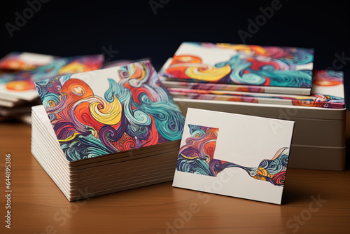 Illustration of artistic business card and packaging mock up designs