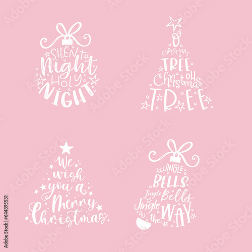 Lovely hand written Christmas design with various sayings and phrases from popular christmas songs like "Silent Night, Holy Night","Oh Christmas tree" or "Jingle Bells"
