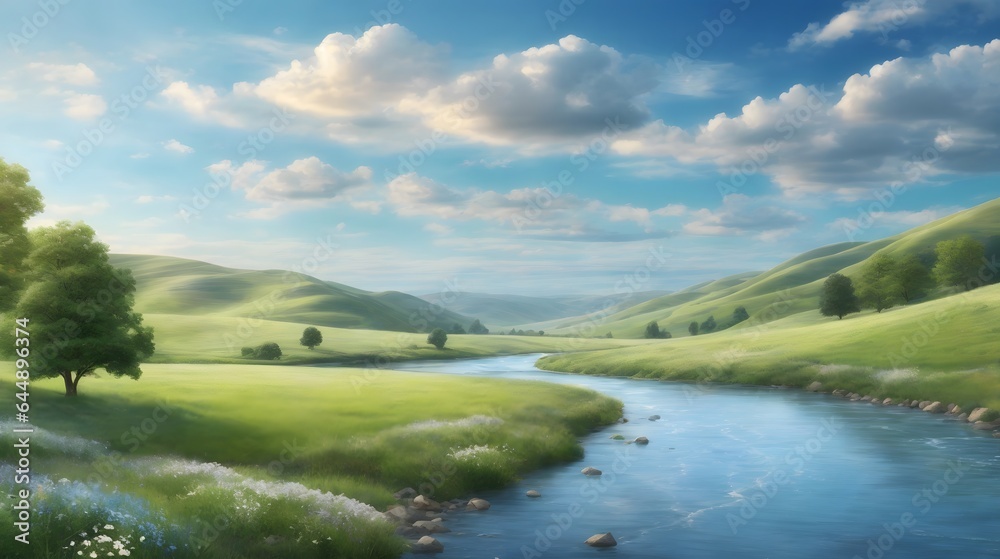 Fototapeta premium Captivating Landscape Sky Background Picturesque Nature Backdrop Outdoor Landscape Wallpaper Natural Beauty Background Countryside Landscape Illustration AI Generative