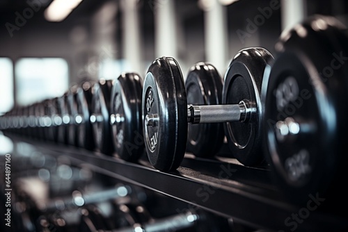 In the gym, rows of dumbbells provide options for strength training