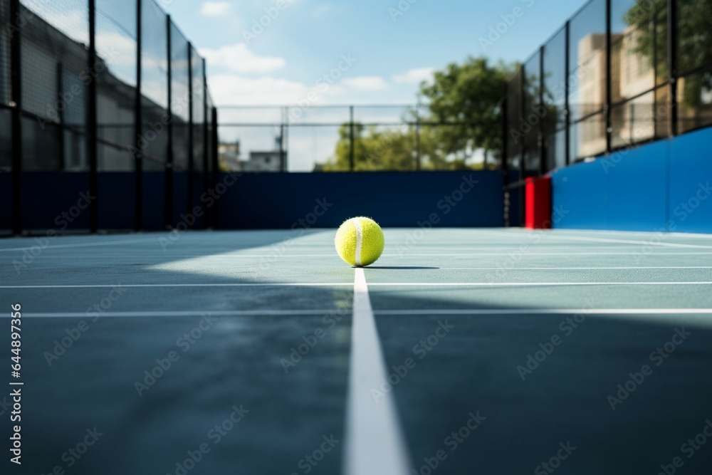 The paddle tennis court features a defining white boundary line