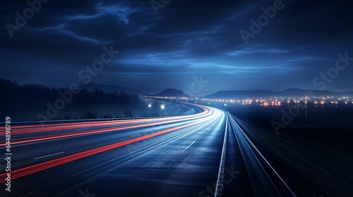 A long exposure of a highway at night. AI generative