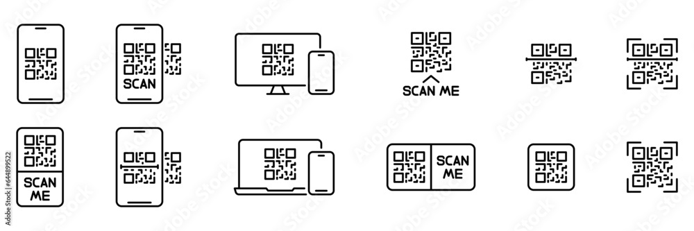 QR code scan set line icons. Payment, scanner app. Vector Illustration QR code scan set line icons. Payment, scanner app. Vector Illustration