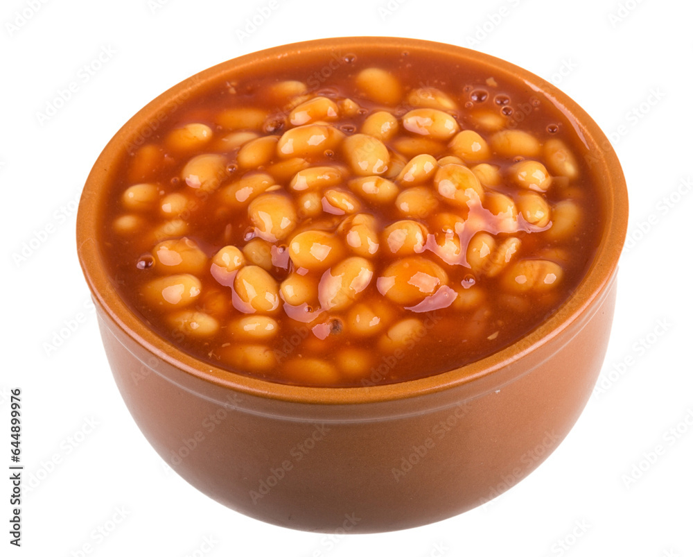 Marinated haricot beans in tomato sauce with shallots on a plate