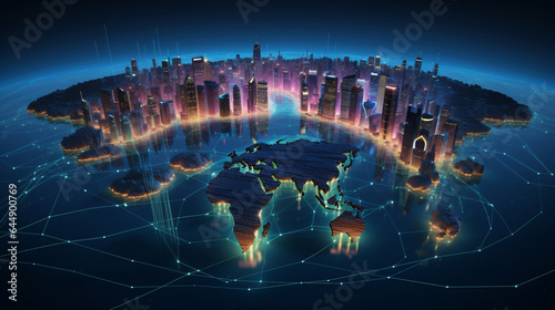Light city business communication night technology internet world future net global modern digital