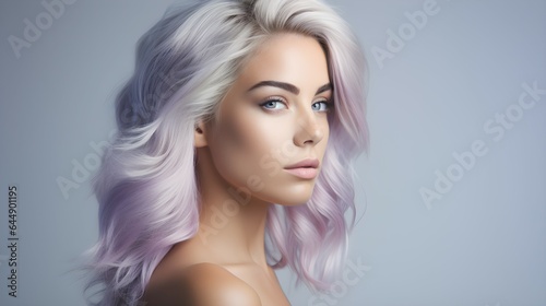Radiant Beauty: Young Model with Stunning Gray and Pink Hair, perfect clear skin Perfect for Cosmetics Ad Campaign