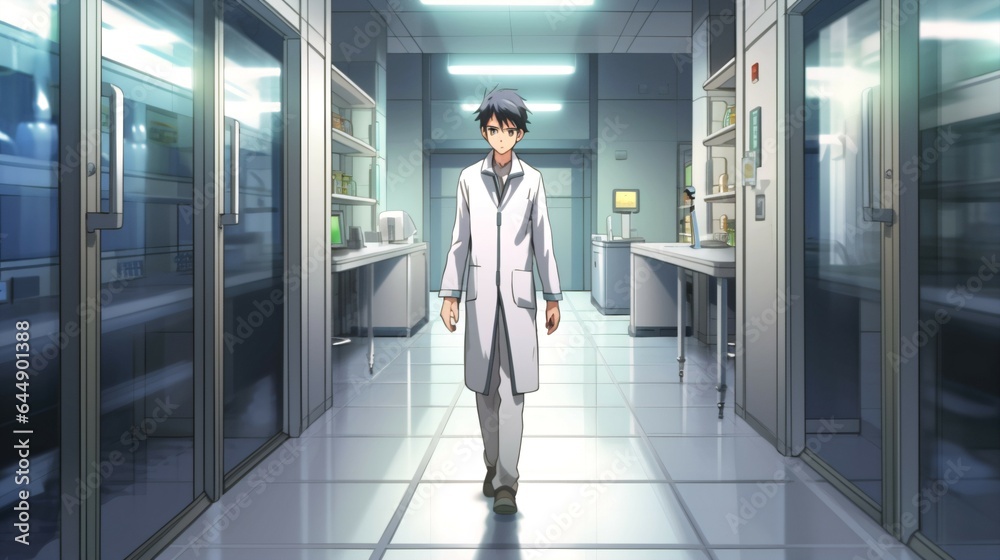 Anime Scientist in High-Tech Research Laboratory.
