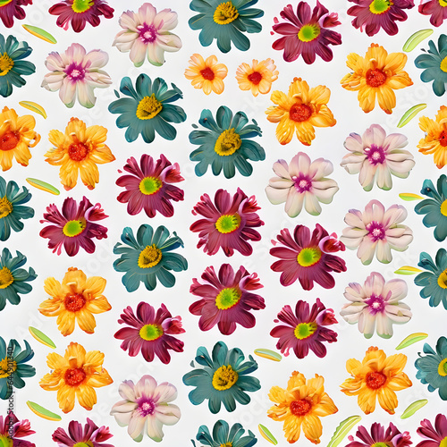 Flower pattern on white pastel background. Minimal spring concept. Flat lay. © Natasa