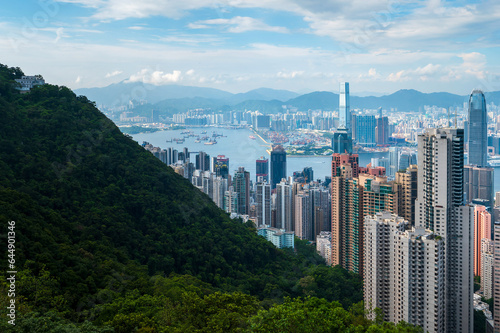 Hong Kong island downtown modern cityscape on a blue sky daytime