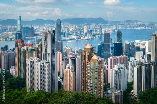 Hong Kong island downtown modern cityscape on a blue sky daytime