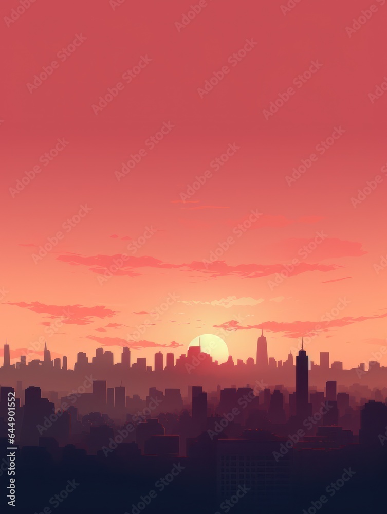 vertical wallpaper. city skyline at sunset.
