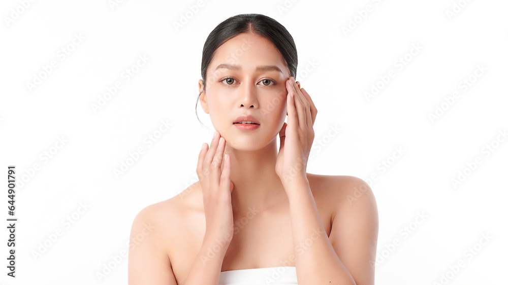 Beautiful young asian woman with clean fresh skin on white background, Face care, Facial treatment, Cosmetology, beauty and spa, Asian women portrait. Beautiful young asian woman with clean fresh skin on white background, Face care, Facial treatment, Cosmetology, beauty and spa, Asian women portrait.
